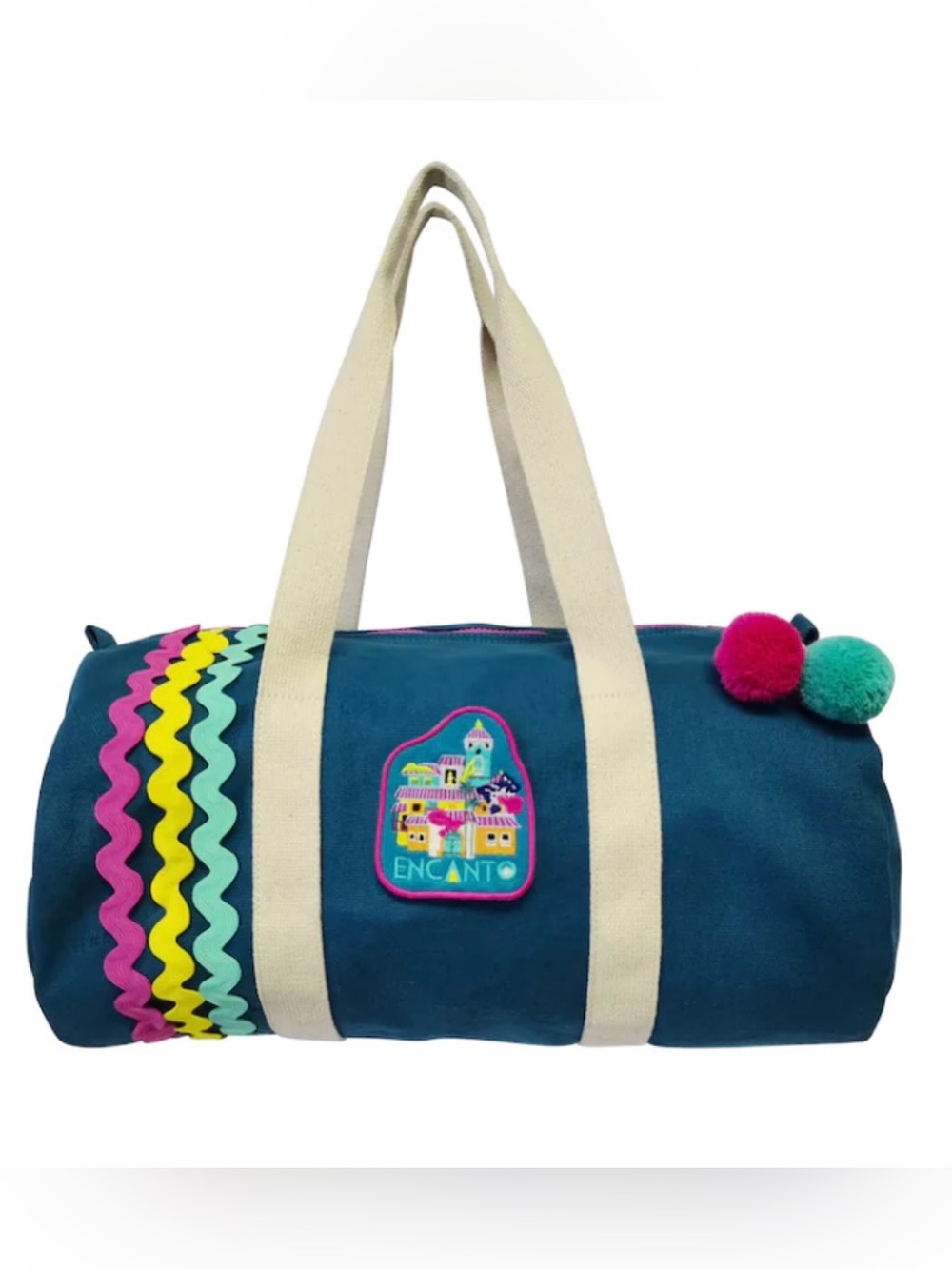 Disney Encanto X Camp Teal Canvas Duffle Bag Rainbow Trim Tote NWT
